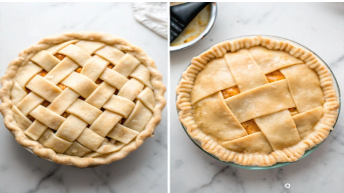 Two unbaked pies, one with a lattice crust and one with a flat sealed crust