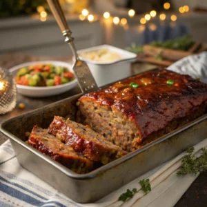 Fully baked Cracker Barrel meatloaf with a caramelized glaze 