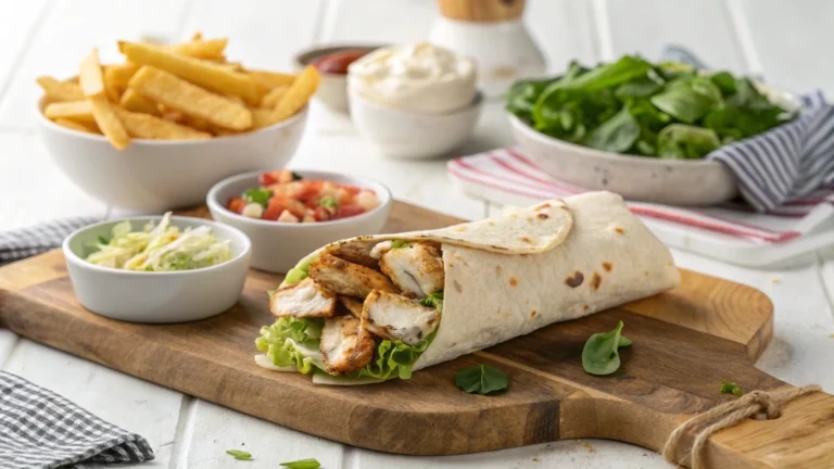 Fresh chicken wrap with delicious side dishes.