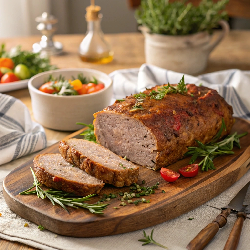 Perfectly baked meatloaf with a golden crust and juicy interior