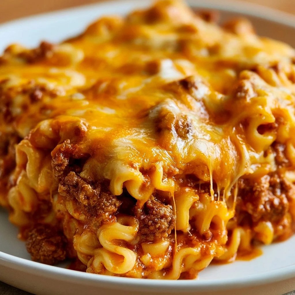 A hearty budget-friendly casserole recipe served in a baking dish