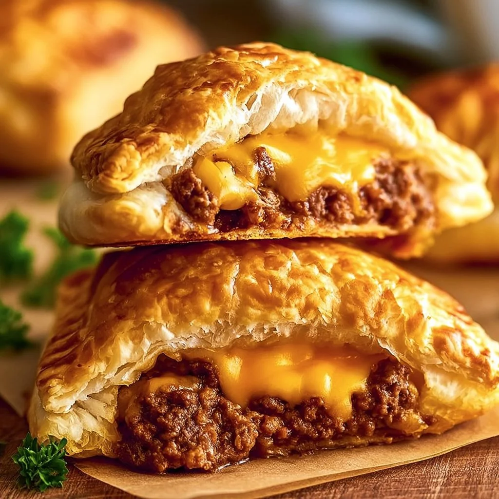 Homemade cheeseburger pockets filled with beef, cheese, and seasonings