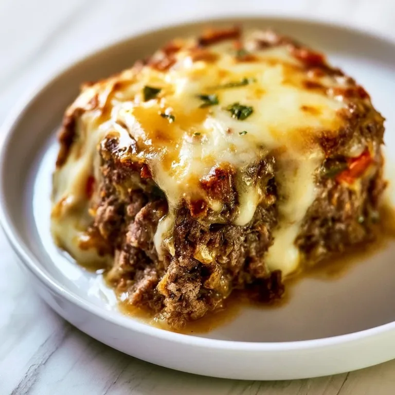 Delicious Cheesesteak Meatloaf served with toppings on a plate