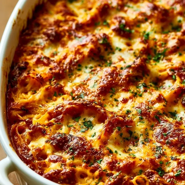 Delicious cheesy spaghetti bake served in a baking dish