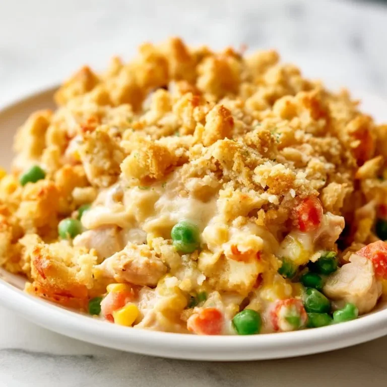 Delicious chicken casserole with stuffing ready to serve