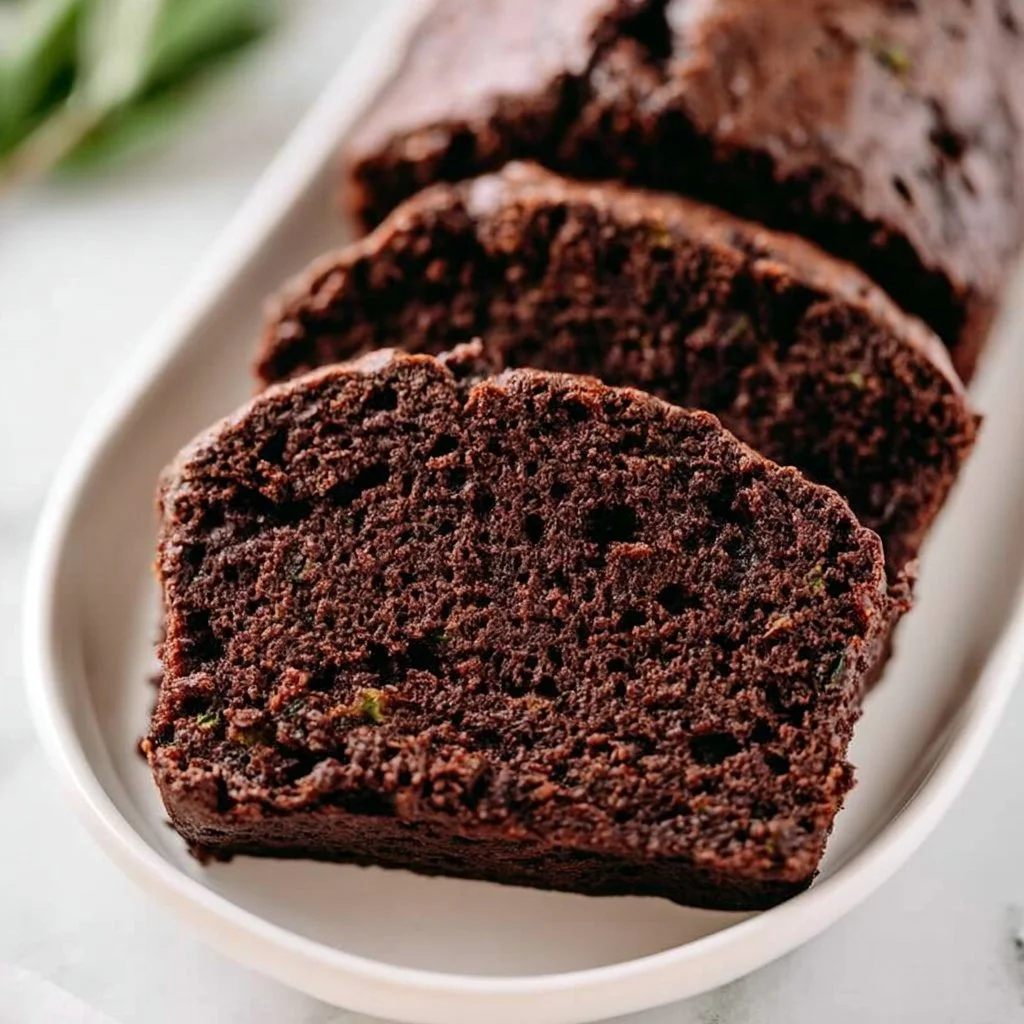Moist and delicious chocolate zucchini bread loaf baked with fresh zucchinis