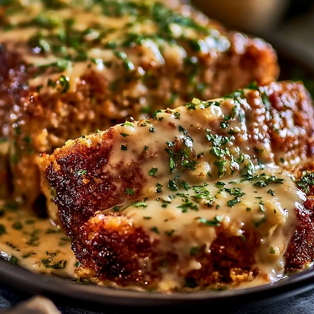 Delicious meatloaf with garlic and parmesan on a plate