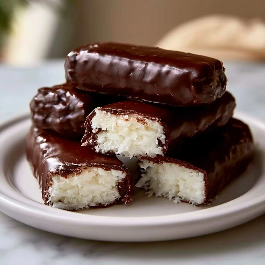 Easy 3 ingredient Mounds Bar recipe with chocolate and coconut