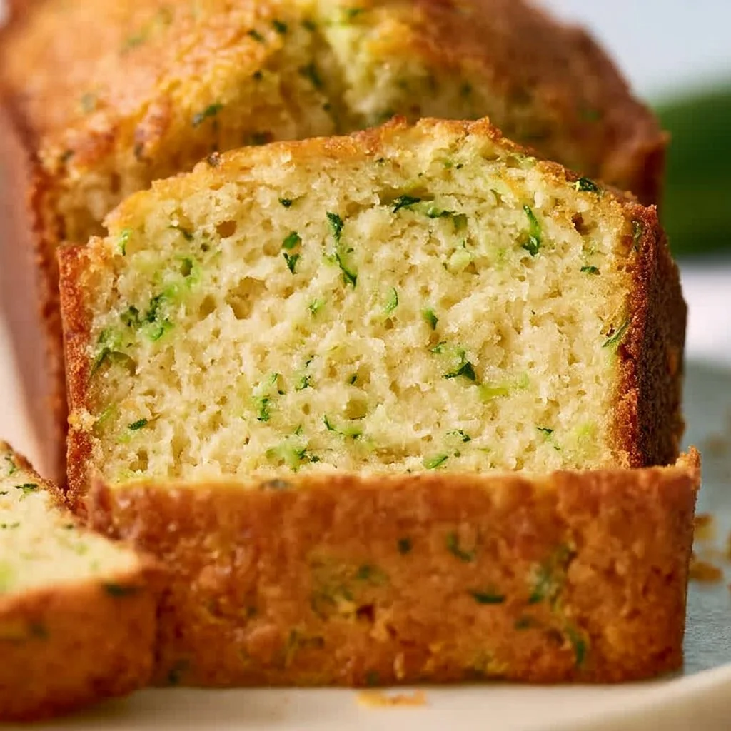Freshly baked zucchini bread on a rustic wooden table