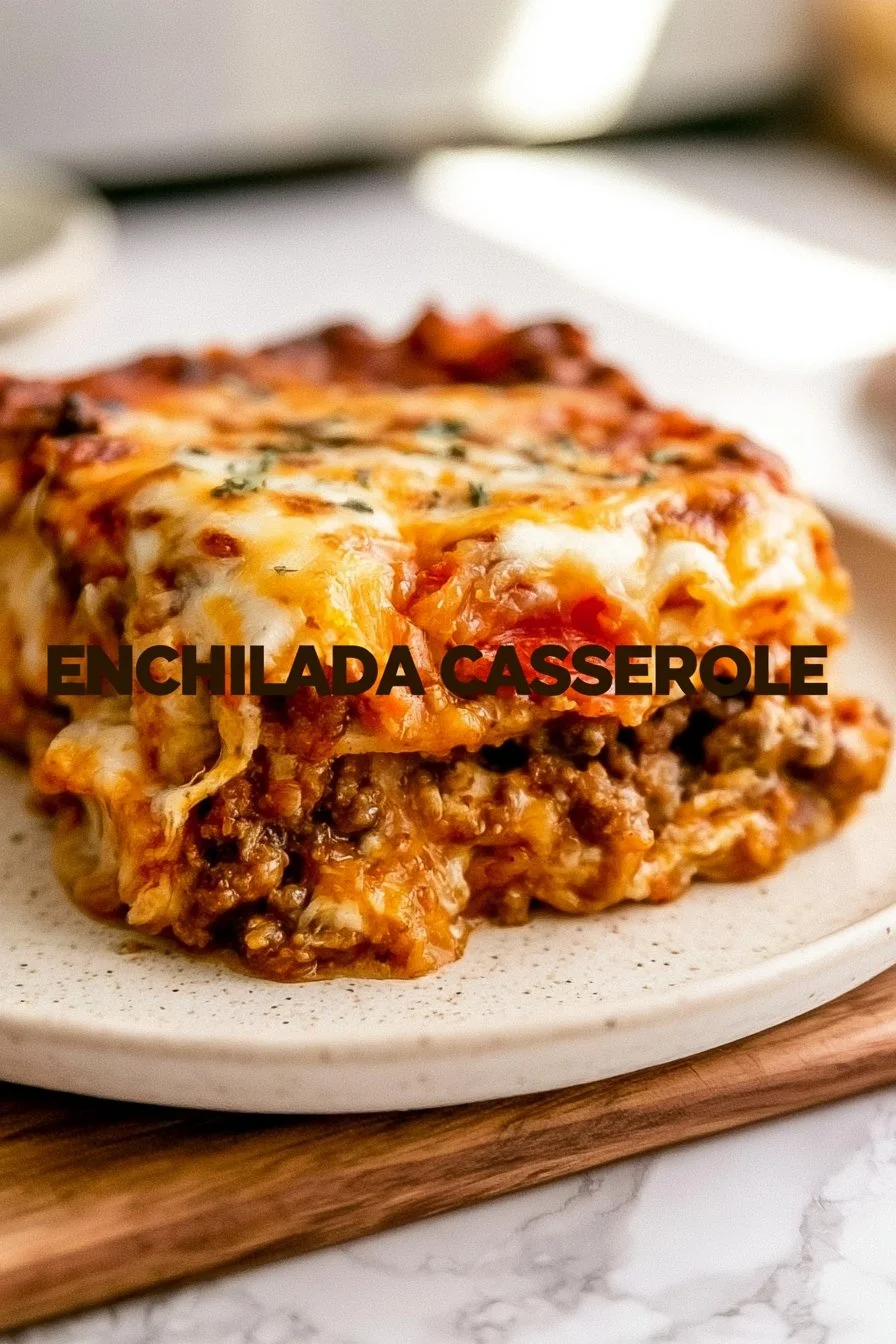 Delicious beef enchilada casserole served with toppings.