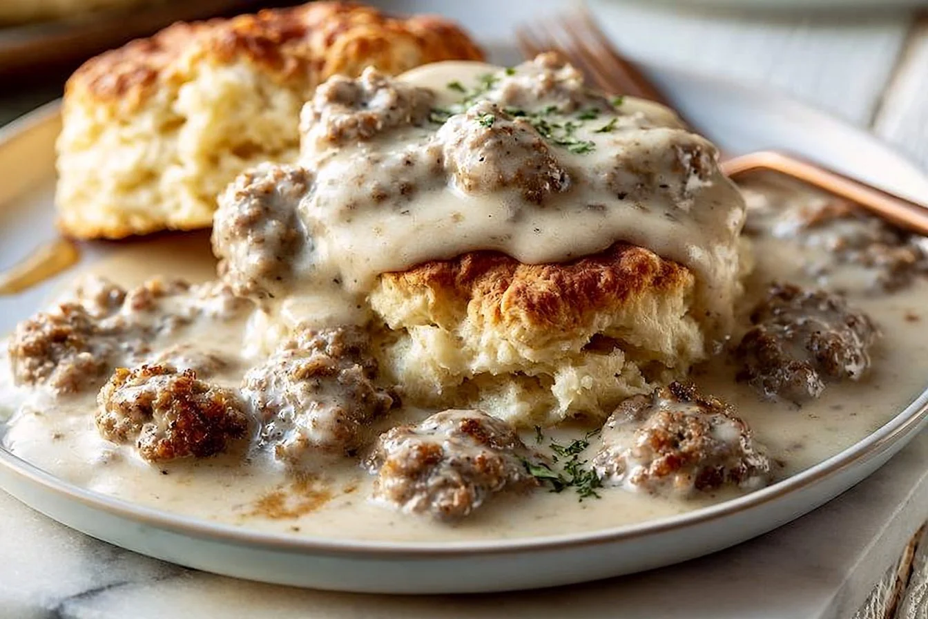 Fluffy Biscuits and Sausage Gravy