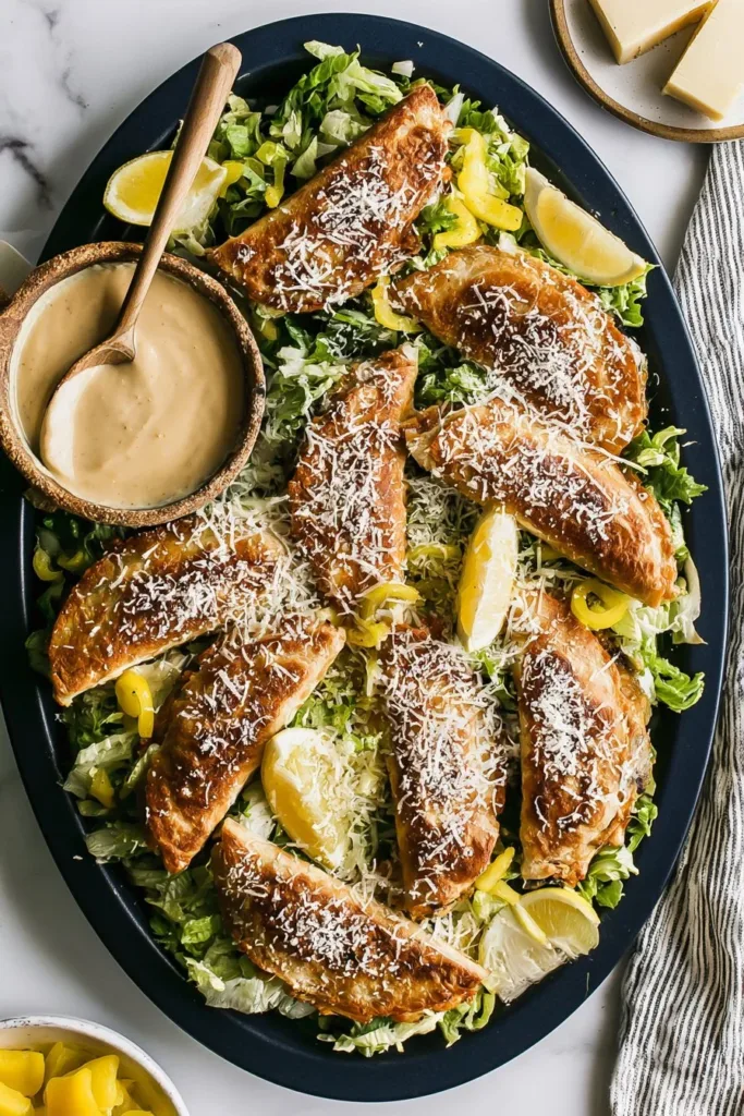 Delicious Caesar Chicken Tacos served on a plate with fresh ingredients.