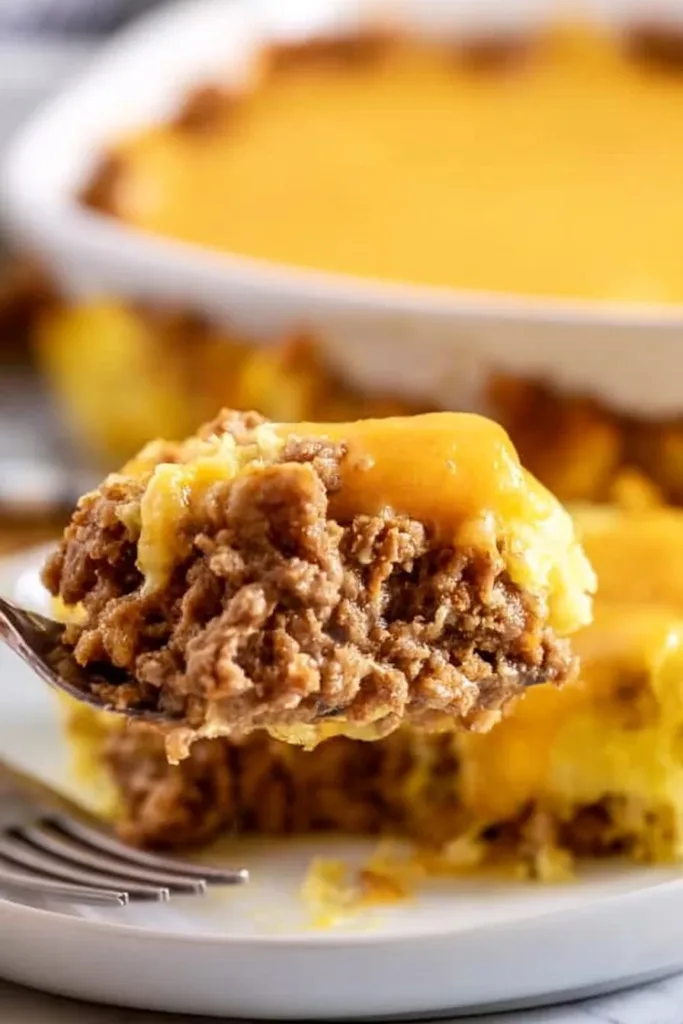 White Castle-inspired casserole recipe topped with cheese and onions
