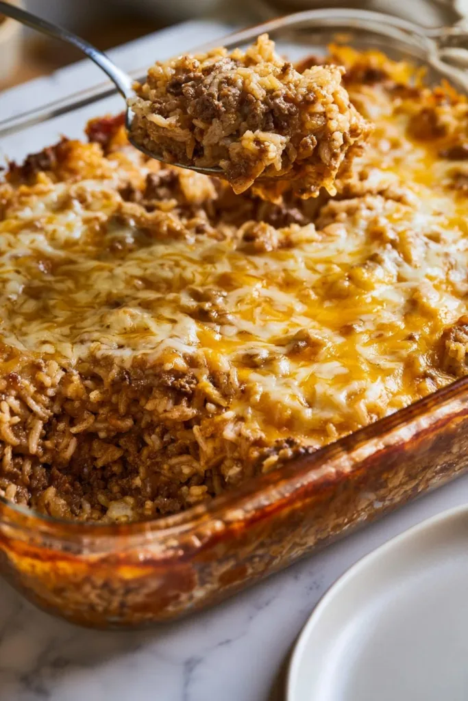 Porcupine style casserole recipe with savory ingredients and baked to perfection