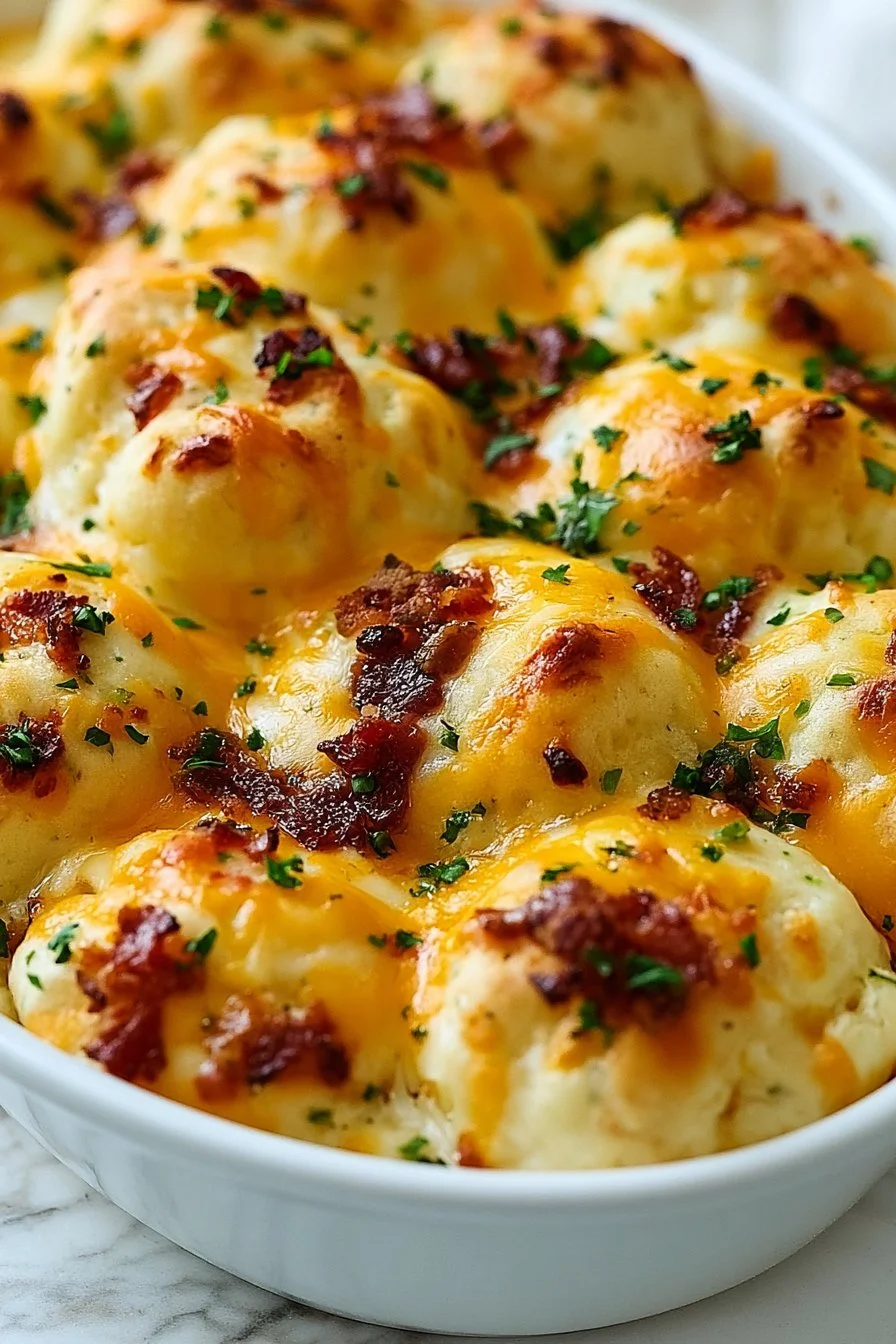 Delicious Chicken Biscuit Casserole topped with golden biscuits
