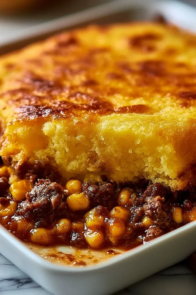 Delicious homemade Cornbread Casserole served in a dish