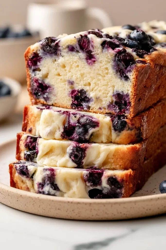Cream Cheese Blueberry Bread with fresh blueberries