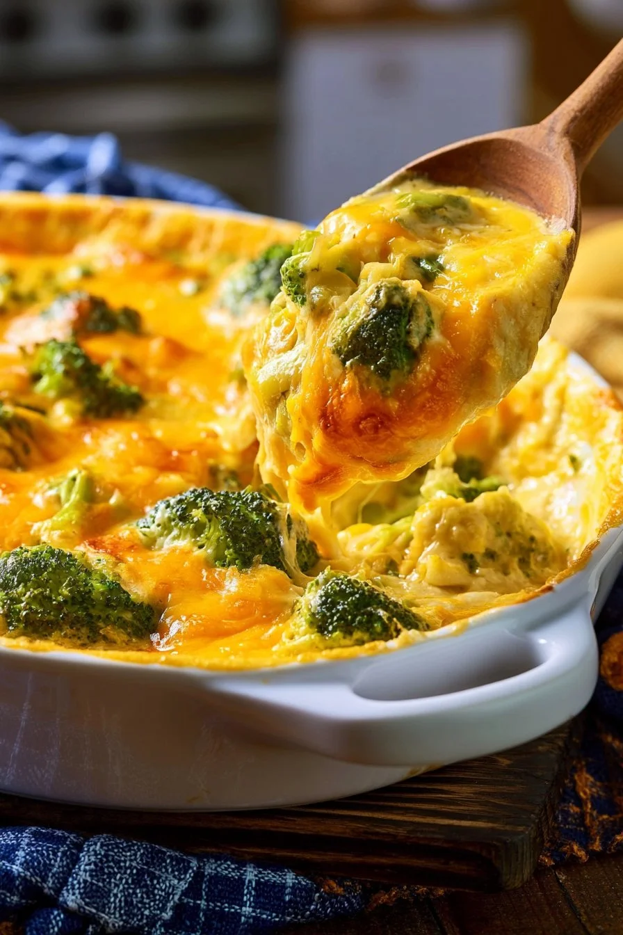 Creamy Broccoli Rice Casserole with fresh broccoli and melted cheese