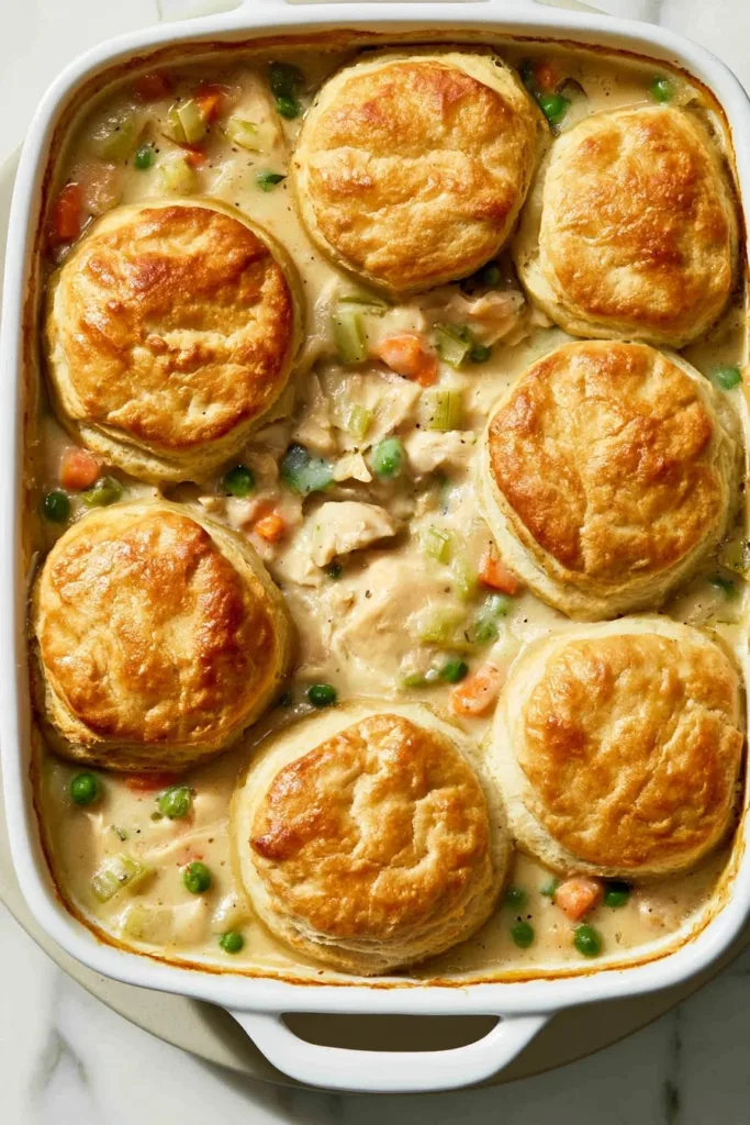 Creamy Chicken Pie Casserole baked in a dish with golden crust