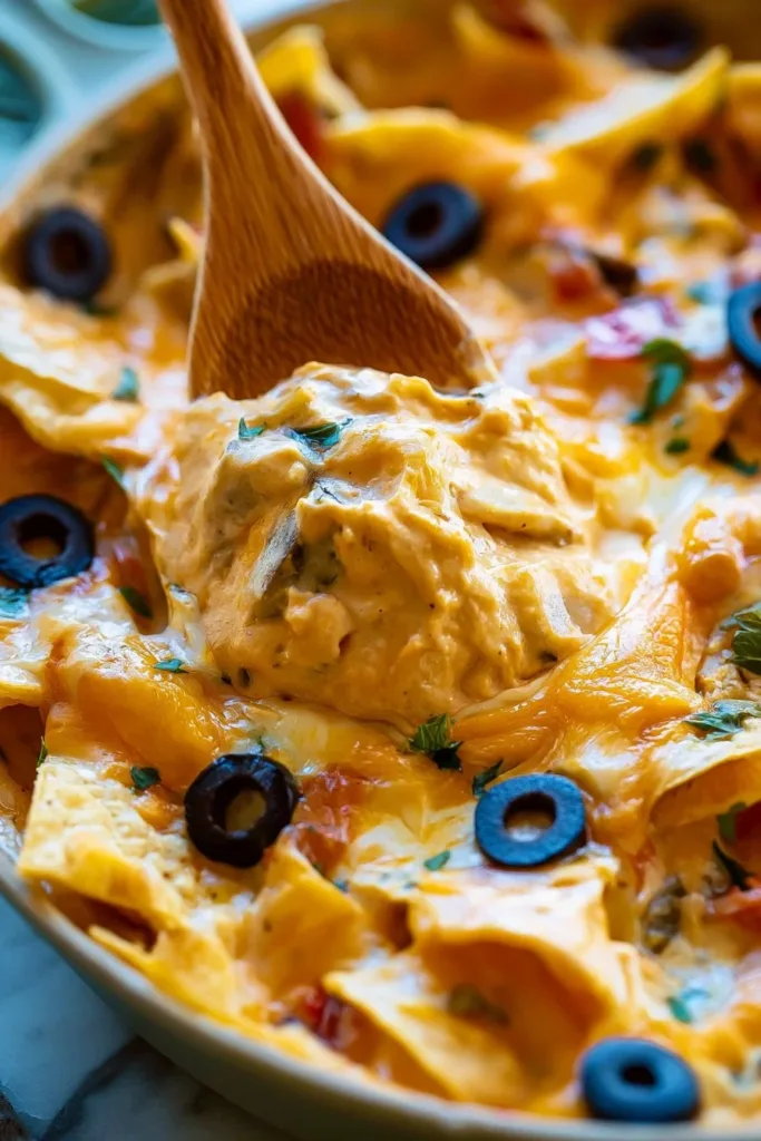 Creamy enchilada skillet dish with vibrant toppings and ingredients in a pan