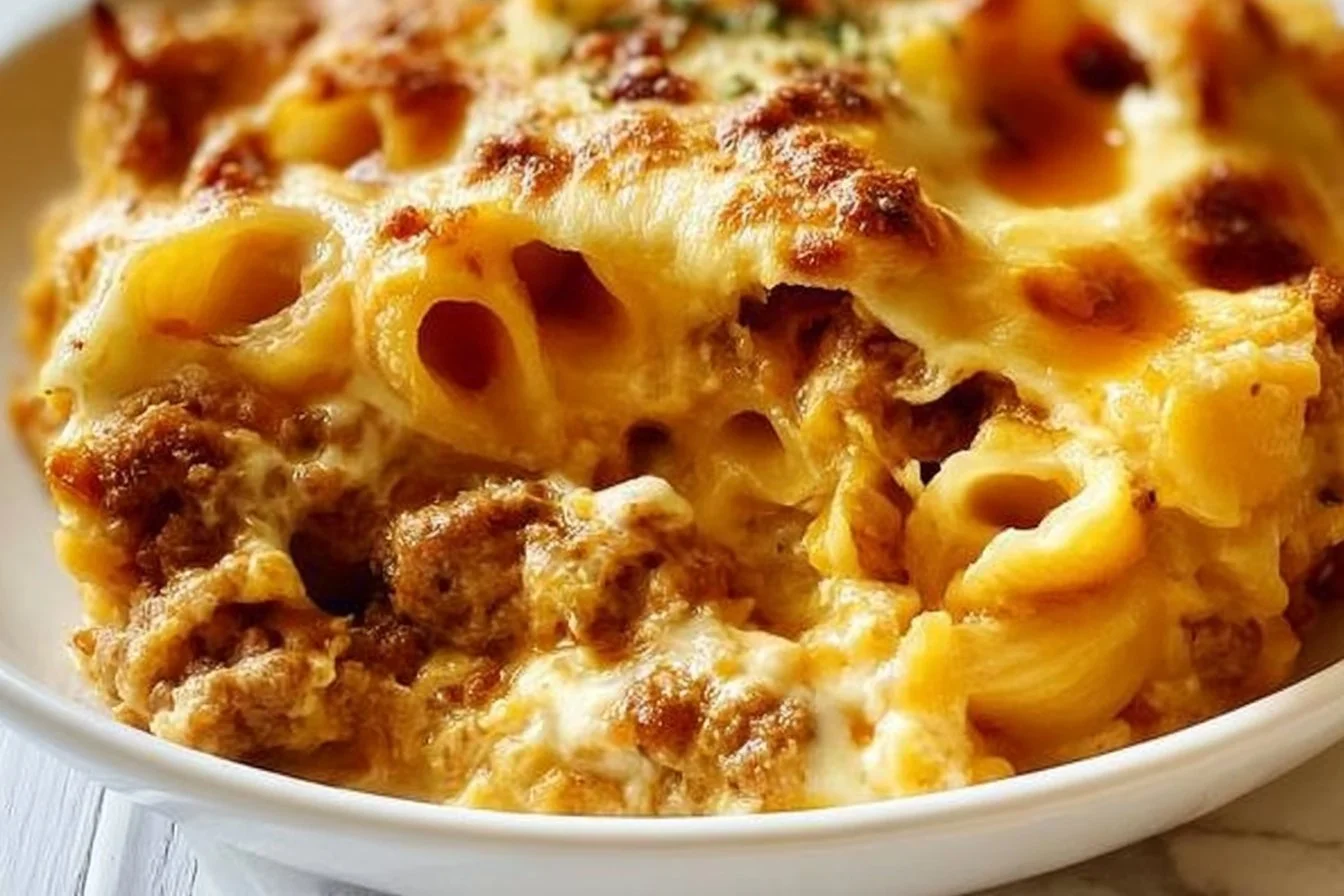 Creamy Meatloaf and Cheddar Shells Casserole