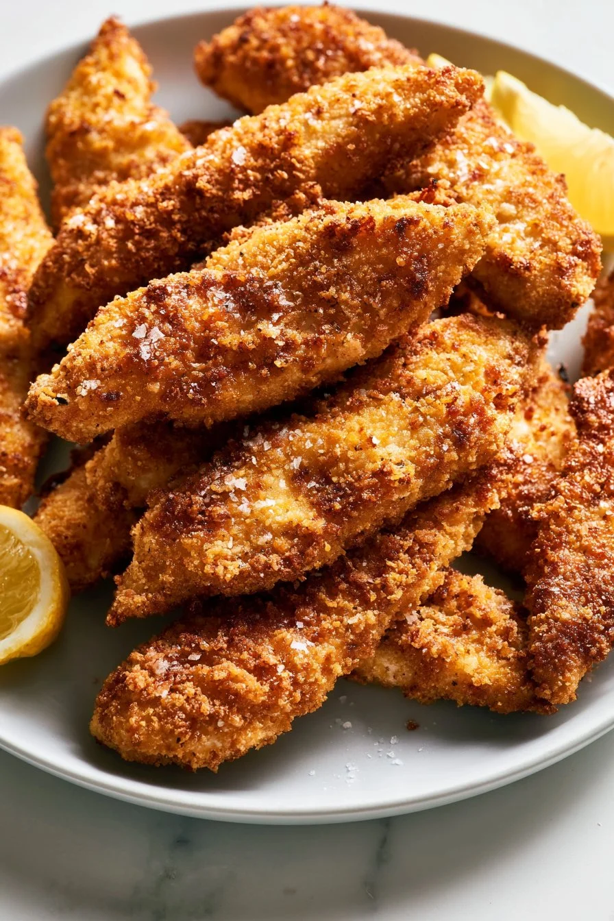 Crispy chicken cutlets plated with sides for a delicious meal