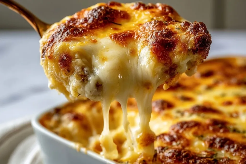 Dolly Parton's 5 Ingredient Casserole ready to serve in a baking dish