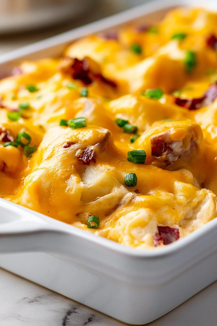 Delicious Kielbasa Casserole with pierogi, a comforting hearty meal.