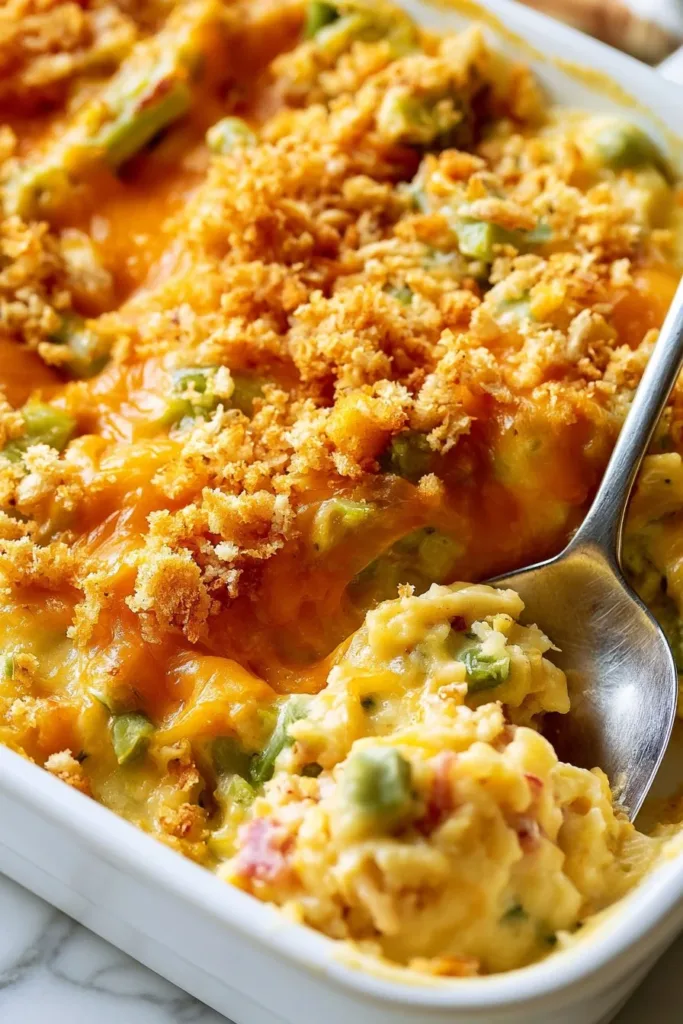 Delicious Lima Bean Casserole served in a ceramic dish