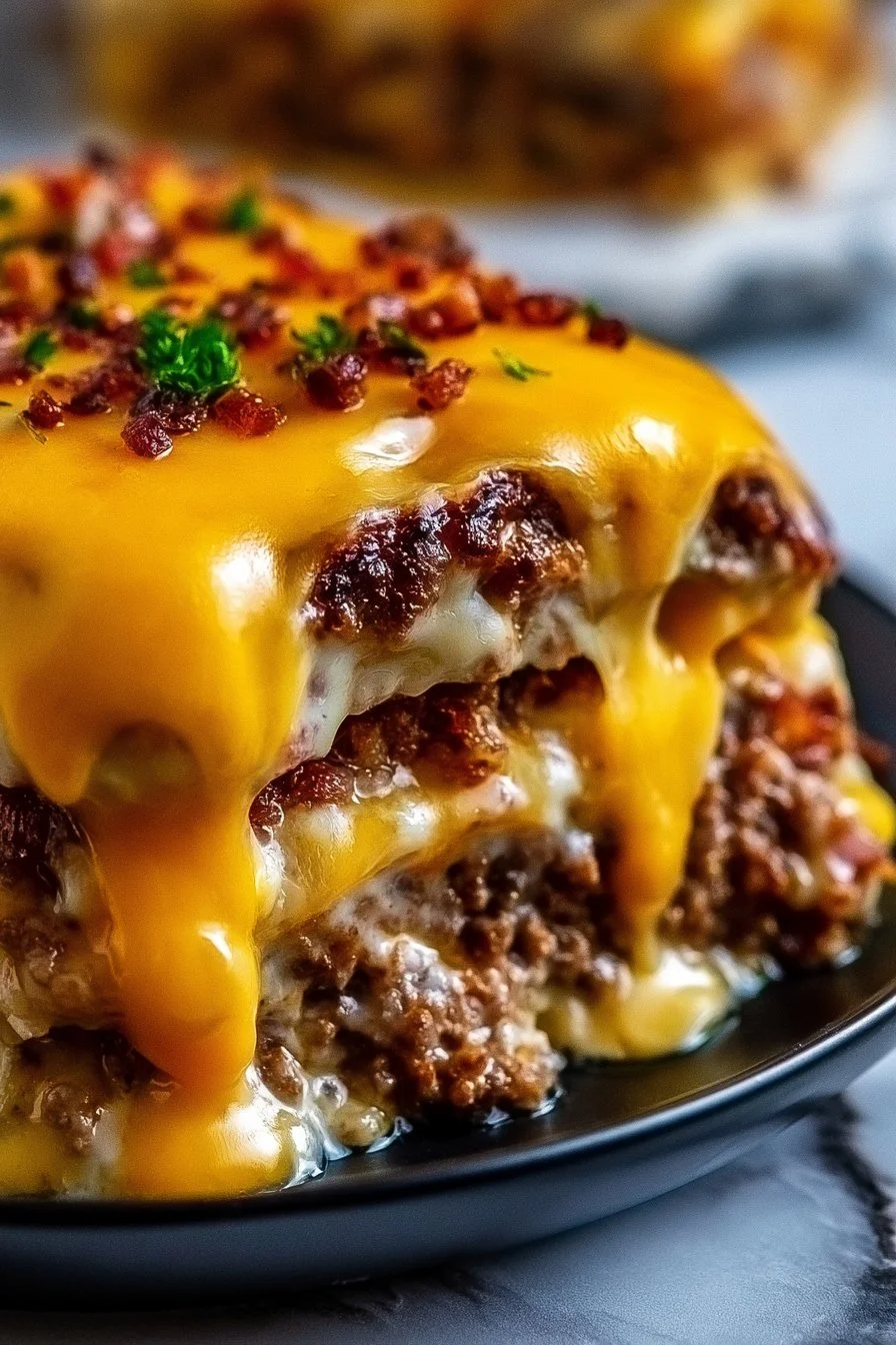 Delicious Meatloaf Casserole served in a baking dish, topped with savory glaze.