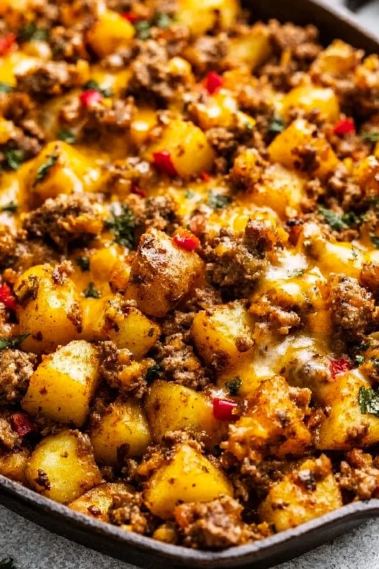 Mexican Ground Beef and Potato Skillet served in a pan