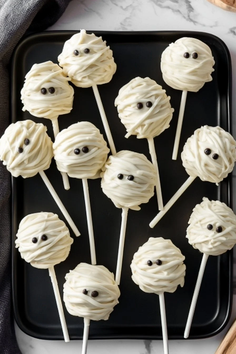 Mummy Pops Halloween treats decorated like mummy wraps