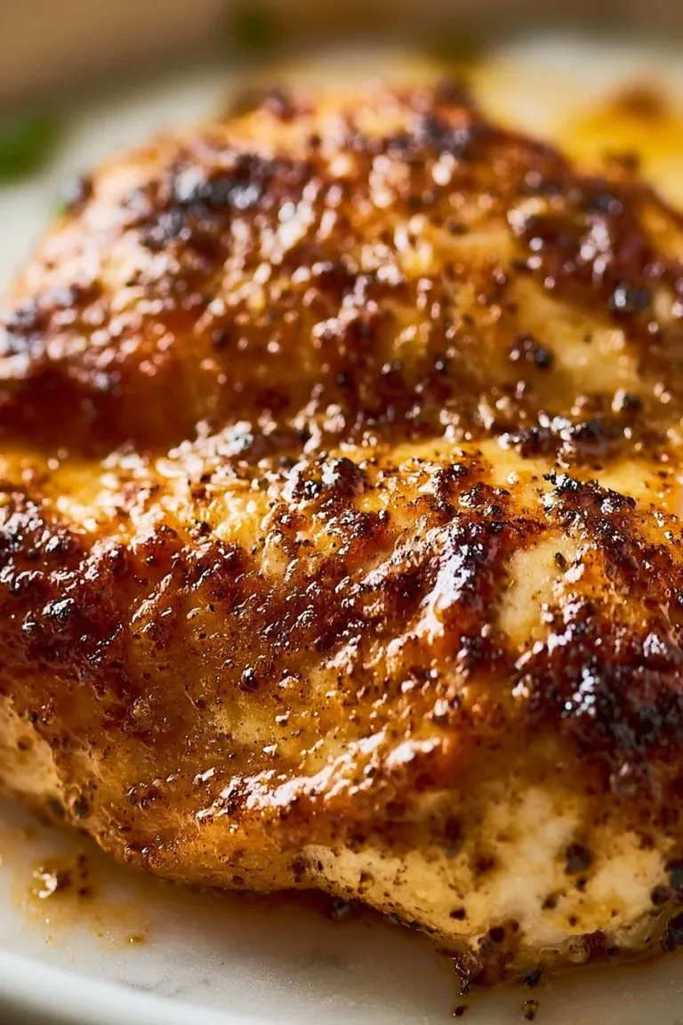 Juicy oven baked chicken breast ready to be served with herbs and spices.