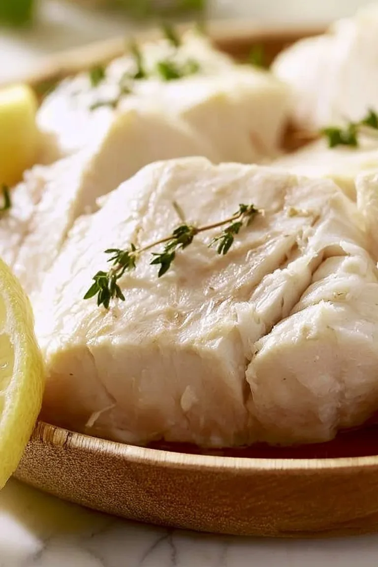 Tender poached chicken breast cooked to perfection for a healthy meal.