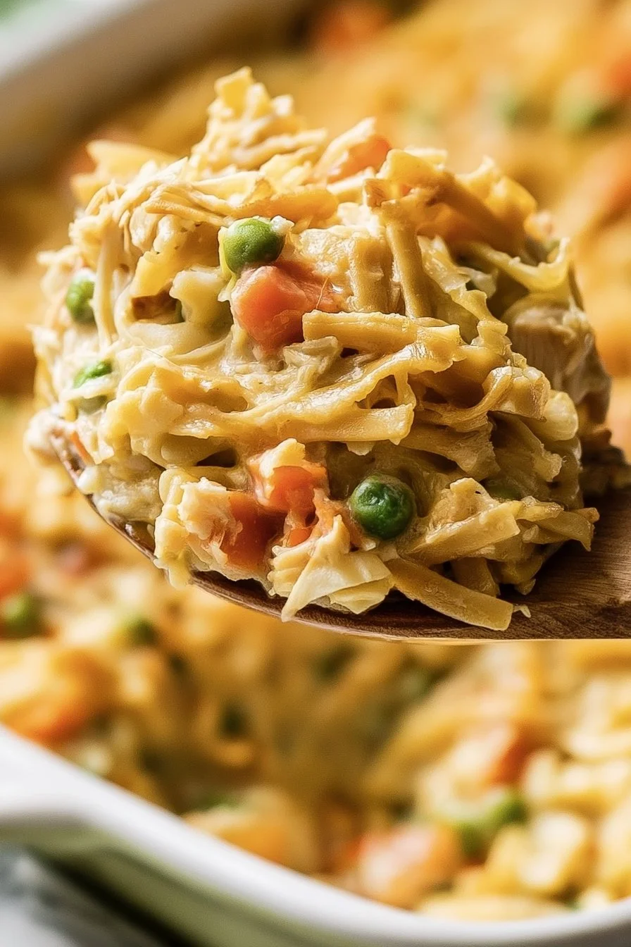 Delicious homemade tuna casserole topped with crunchy breadcrumbs