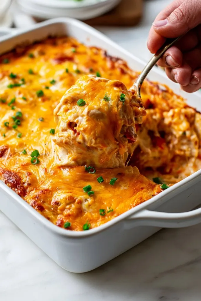 Delicious Ground Beef Casserole topped with cheese and baked to perfection
