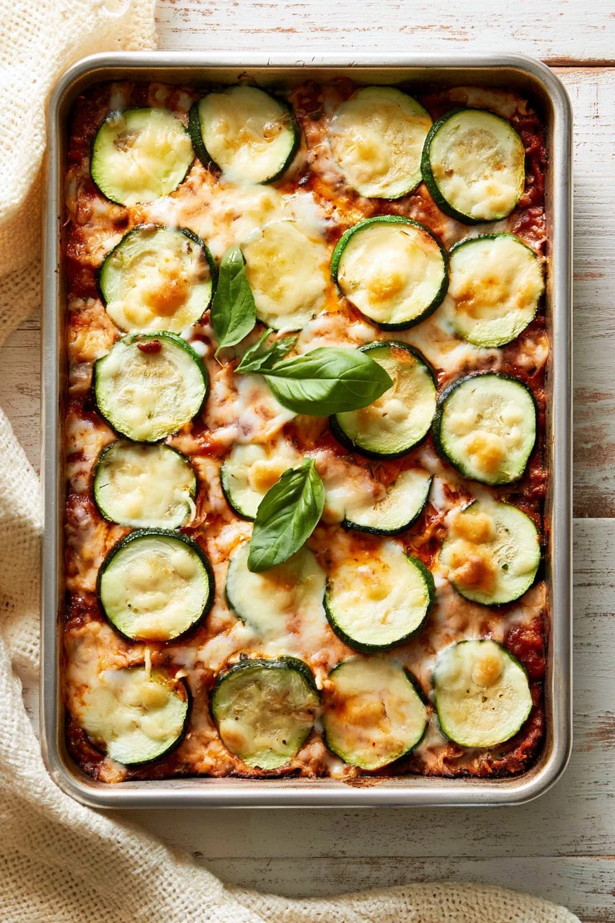 Ground Beef Casserole with Zucchini served in a baking dish