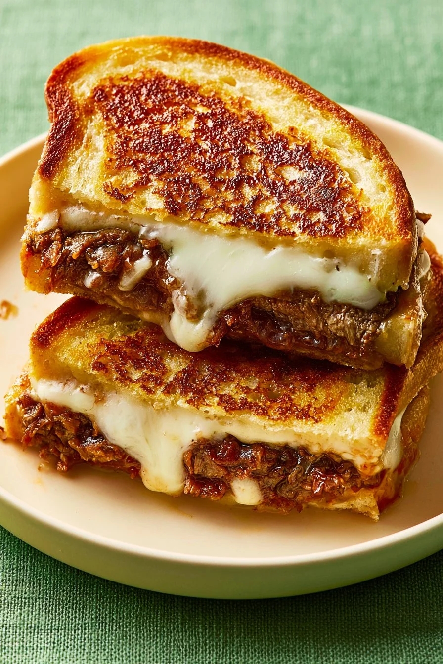 Delicious homemade Patty Melts with beef, cheese, and grilled onions on toasted bread.