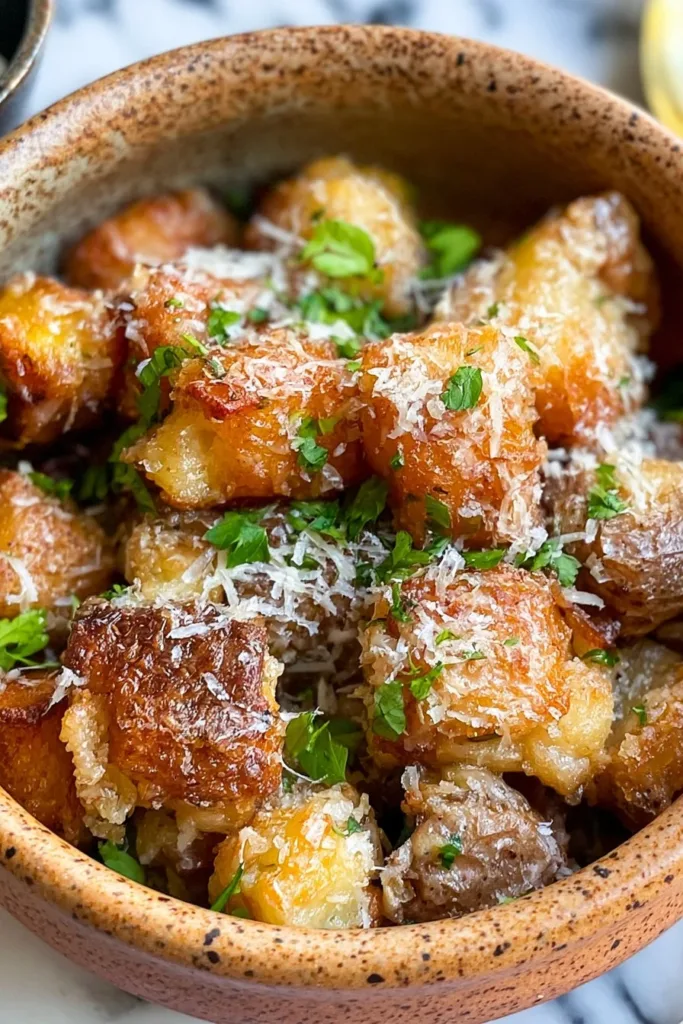Slow Cooker Tater Tot Casserole with Green Beans prepared in a bowl