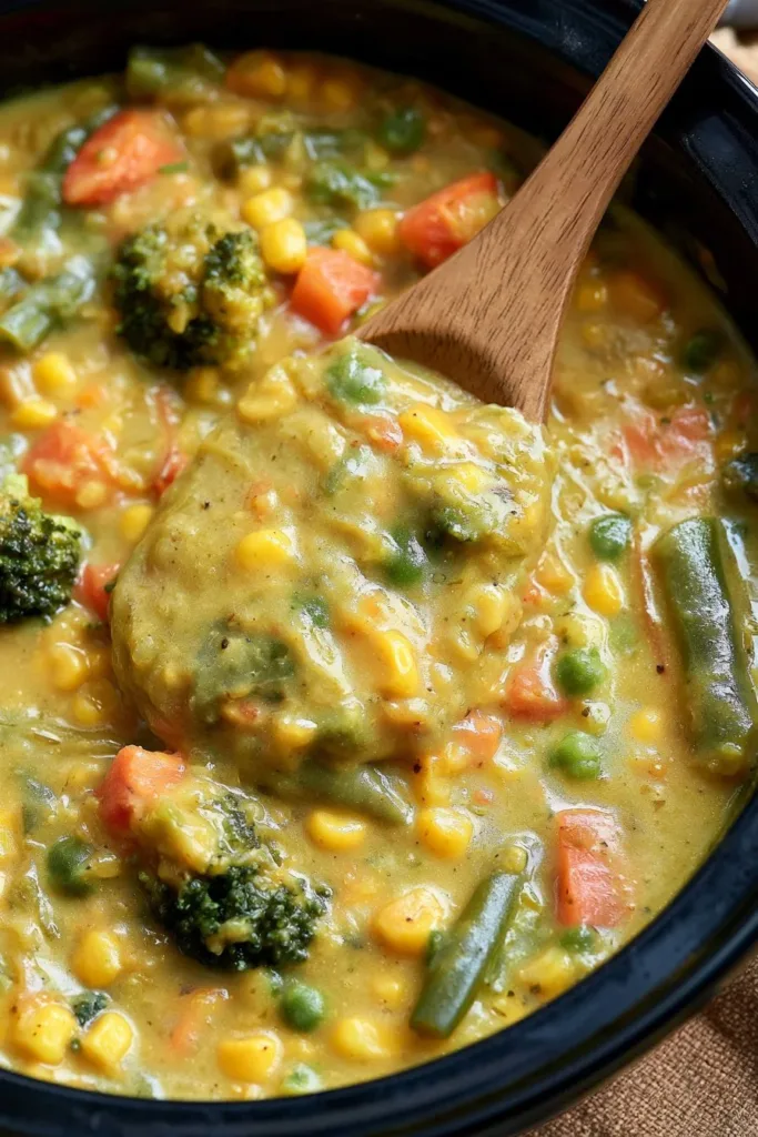 Delicious Slow Cooker Vegetable Casserole with fresh vegetables