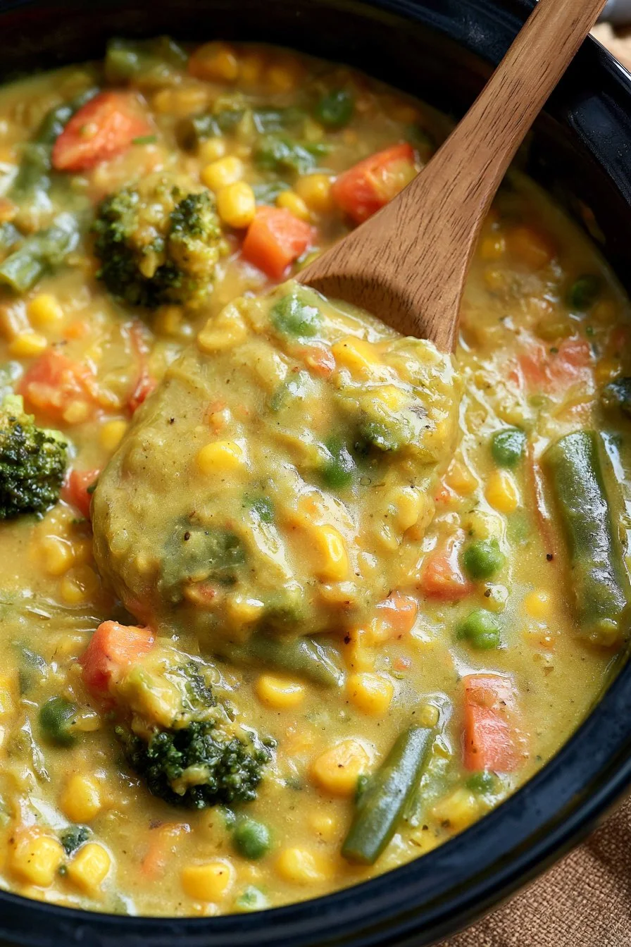 Delicious Slow Cooker Vegetable Casserole with fresh vegetables
